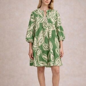 Zara Green Leaf Boho Flowy Mini Dress